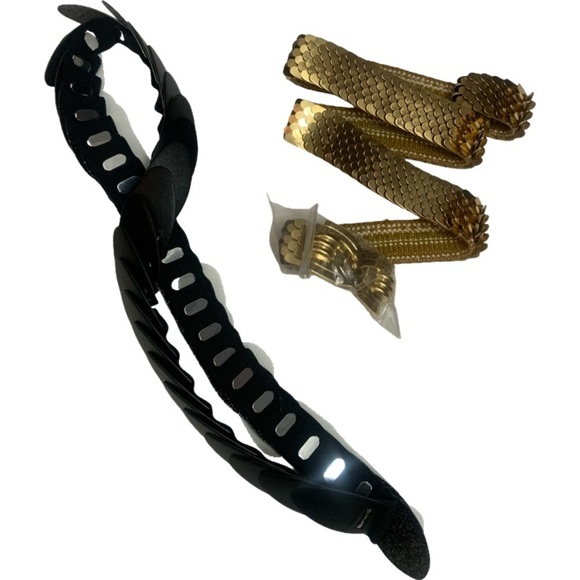 New Vintage 80’s Gold Sequin Stretch Black Metal Belts Retro Disco Glam Rock main image 5